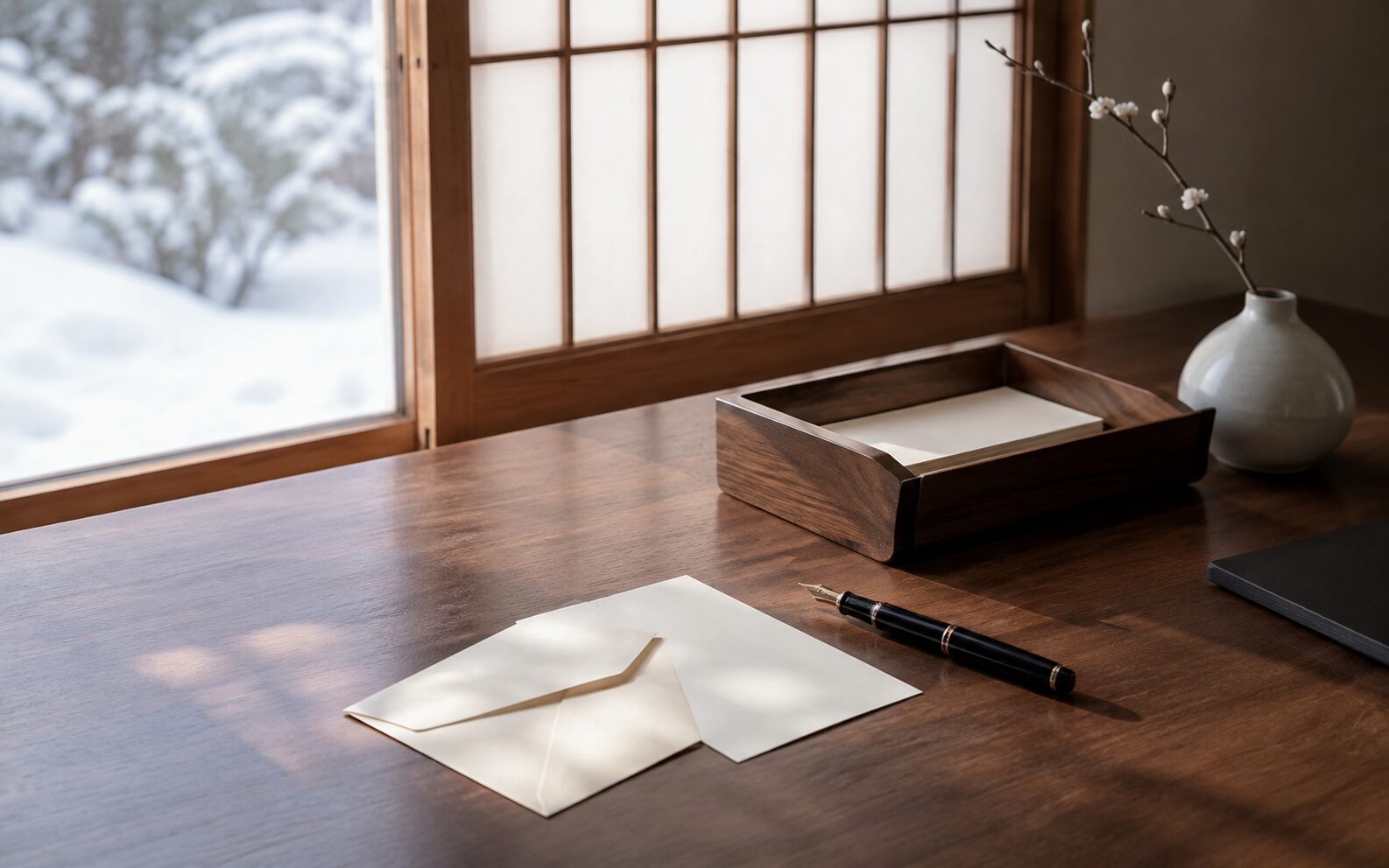 喪中はがきへの返信を書くための白い便箋と封筒